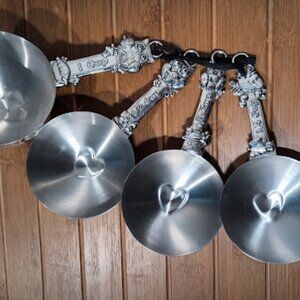 GANZ Measuring Cups Owl Heart Vintage Kitchen Cottage 1/4, 1/3, 1/2, 1 Cup Metal